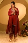 Buy_BO Tree_Red Silk, Organza Zari, Embroidery V-neck Arza Zardozi Work Kurta Set _at_Aza_Fashions