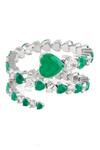 Shop_Isharya_Green Gemstones, Crystals Emerald Enchantment Rhodium Plated Wrap Cuff _at_Aza_Fashions