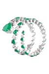 Isharya_Green Gemstones, Crystals Emerald Enchantment Rhodium Plated Wrap Cuff _Online_at_Aza_Fashions