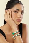 Shop_Isharya_Green Gemstones, Crystals Emerald Enchantment Rhodium Plated Wrap Cuff _Online_at_Aza_Fashions