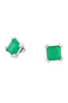 Isharya_Green Imitation Gemstones Emerald Luxe Square Rhodium Plated Studs _Online_at_Aza_Fashions