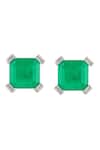 Shop_Isharya_Green Imitation Gemstones Emerald Luxe Square Rhodium Plated Studs _at_Aza_Fashions