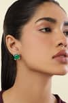 Shop_Isharya_Green Imitation Gemstones Emerald Luxe Square Rhodium Plated Studs _Online_at_Aza_Fashions