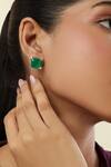 Buy_Isharya_Green Imitation Gemstones Emerald Luxe Square Rhodium Plated Studs _at_Aza_Fashions