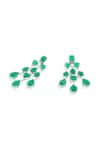 Isharya_Green Gemstones, Crystals Emerald Waterfall Luxe Rhodium Plated Earrings _Online_at_Aza_Fashions