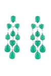 Shop_Isharya_Green Gemstones, Crystals Emerald Waterfall Luxe Rhodium Plated Earrings _at_Aza_Fashions