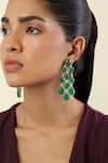 Buy_Isharya_Green Gemstones, Crystals Emerald Waterfall Luxe Rhodium Plated Earrings _at_Aza_Fashions