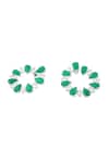 Isharya_Green Stones, Crystals Emerald Glow Rhodium Plated Circle Hoops _Online_at_Aza_Fashions