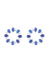 Shop_Isharya_Blue Crystals Sapphire Glow Rhodium Plated Circle Studs _at_Aza_Fashions
