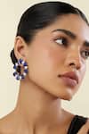 Buy_Isharya_Blue Crystals Sapphire Glow Rhodium Plated Circle Studs _at_Aza_Fashions