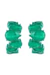 Shop_Isharya_Green Stones Emerald Glow Rhodium Plated Statement Hoops _at_Aza_Fashions
