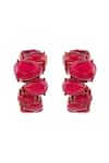 Isharya_Red Gemstones Crimson Glow Statement Rhodium Plated Hoops _Online_at_Aza_Fashions