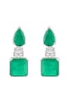 Shop_Isharya_Green Crystals, Stones Emerald Radiance Rhodium Plated Dangle Earrings _at_Aza_Fashions