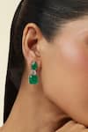 Shop_Isharya_Green Crystals, Stones Emerald Radiance Rhodium Plated Dangle Earrings _Online_at_Aza_Fashions