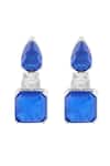 Shop_Isharya_Blue Crystals Sapphire Radiance Rhodium Plated Dangle Earrings _at_Aza_Fashions