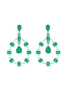 Shop_Isharya_Green Stones, Crystals Emerald Luxe Rhodium Plated Dangler Earrings _at_Aza_Fashions