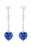 Shop_Isharya_Blue Crystals Sapphire Heart Luxe Rhodium Plated Danglers _at_Aza_Fashions