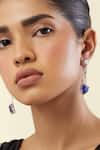 Shop_Isharya_Blue Crystals Sapphire Heart Luxe Rhodium Plated Danglers _Online_at_Aza_Fashions