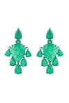 Shop_Isharya_Green Emerald Luxe Rhodium Plated Dangler Earrings _at_Aza_Fashions