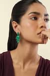 Buy_Isharya_Green Emerald Luxe Rhodium Plated Dangler Earrings _at_Aza_Fashions