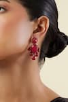 Shop_Isharya_Red Stones Crimson Luxe Rhodium Plated Dangler Earrings _Online_at_Aza_Fashions