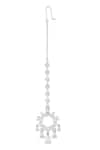 Shop_Isharya_White Celestial Radiance Rhodium Plated Maangtikka _at_Aza_Fashions