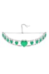 Shop_Isharya_Green Emerald Rhodium Plated Heart Choker Necklace _at_Aza_Fashions