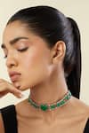 Buy_Isharya_Green Emerald Rhodium Plated Heart Choker Necklace _at_Aza_Fashions