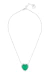 Shop_Isharya_Green Emerald Heart Pendant Rhodium Plated Necklace _at_Aza_Fashions