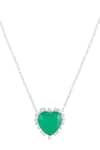 Isharya_Green Emerald Heart Pendant Rhodium Plated Necklace _Online_at_Aza_Fashions