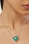 Buy_Isharya_Green Emerald Heart Pendant Rhodium Plated Necklace _Online_at_Aza_Fashions