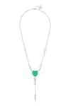 Shop_Isharya_Green Emerald Elegance Rhodium Plated Y Necklace _at_Aza_Fashions