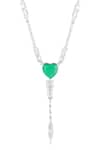 Isharya_Green Emerald Elegance Rhodium Plated Y Necklace _Online_at_Aza_Fashions