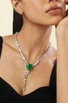 Shop_Isharya_Green Emerald Elegance Rhodium Plated Y Necklace _Online_at_Aza_Fashions