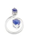 Shop_Isharya_Blue Crystals, Gemstones Celestial Sapphire Statement Rhodium Plated Ring _at_Aza_Fashions