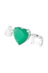 Isharya_Green Gemstones Dual Heart Emerald Rhodium Plated Ring _Online_at_Aza_Fashions
