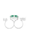 Buy_Isharya_Green Gemstones Dual Heart Emerald Rhodium Plated Ring _Online_at_Aza_Fashions