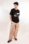 Buy_Jubinav Chadha_Black Cotton Embroidery Origami Boat And Waves T-shirt _Online_at_Aza_Fashions