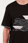 Jubinav Chadha_Black Cotton Embroidery Origami Boat And Waves T-shirt _at_Aza_Fashions