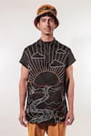Shop_Jubinav Chadha_Black Cotton, Lycra Embroidery Kantha Landscape T-shirt _Online_at_Aza_Fashions
