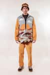 Shop_Jubinav Chadha_Mustard Suede Patchwork, Embroidery Quilted Landscape Jacket _Online_at_Aza_Fashions