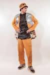Jubinav Chadha_Mustard Suede Patchwork, Embroidery Quilted Landscape Jacket _at_Aza_Fashions