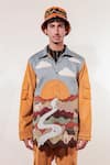 Buy_Jubinav Chadha_Mustard Suede Patchwork, Embroidery Quilted Landscape Jacket _at_Aza_Fashions