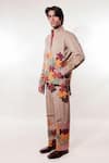 Jubinav Chadha_Beige Suede Embroidery Quilted Puzzle Jacket _Online_at_Aza_Fashions