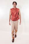 Jubinav Chadha_Rust Cotton, Lycra Laundry Bag Vest Shirt _Online_at_Aza_Fashions