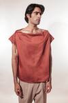Shop_Jubinav Chadha_Rust Cotton, Lycra Laundry Bag Vest Shirt _Online_at_Aza_Fashions