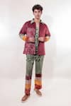 Buy_Jubinav Chadha_Maroon Suede Embroidery Kantha Doodle Jacket _at_Aza_Fashions