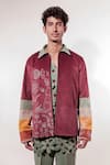 Jubinav Chadha_Maroon Suede Embroidery Kantha Doodle Jacket _at_Aza_Fashions
