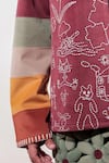 Buy_Jubinav Chadha_Maroon Suede Embroidery Kantha Doodle Jacket 