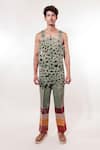 Shop_Jubinav Chadha_Green Suede 3d Flower Pattern Vest _at_Aza_Fashions